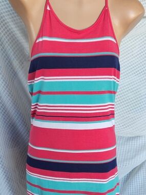 Striped Coral, Teal & Navy Racerback Tank Top